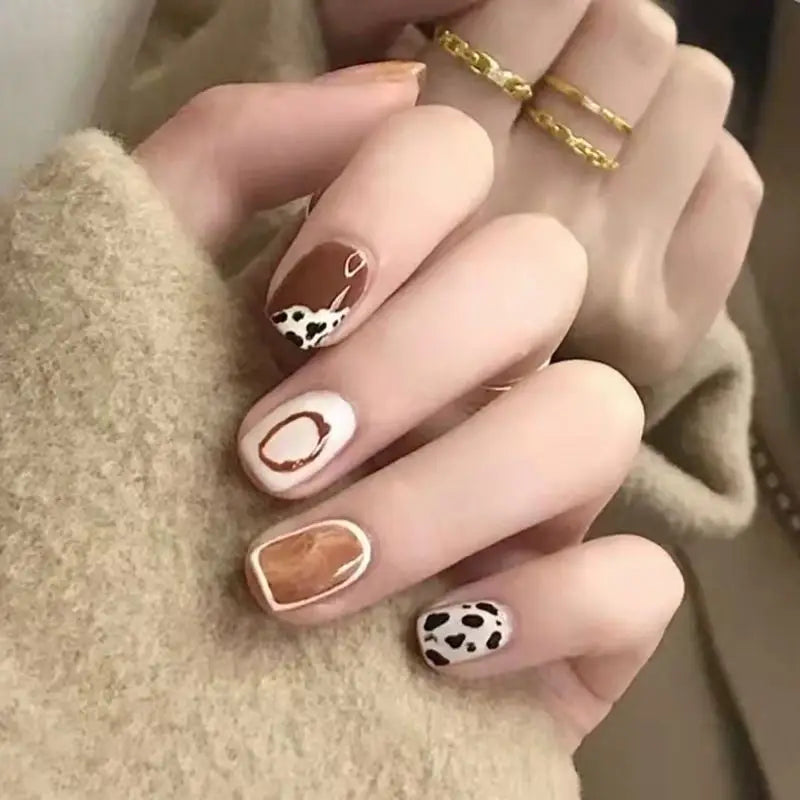 Leopard Print Faux Nail Tips FN8 - Wine Red / One Size -