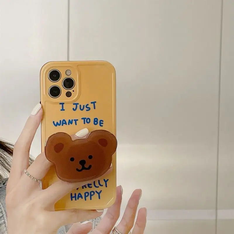 Lettering Bear Stand Phone Case - iPhone 12 Pro Max / 12 Pro / 12 / 11 Pro Max / 11 Pro / 11 / Xs Max / Xr / Xs / X / 8 Plus / 7 Plus / 8 / 7 / Se 2-9