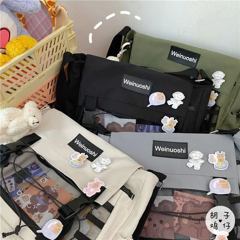 Lettering Buckled Crossbody Bag Cg447 - Black / One Size -