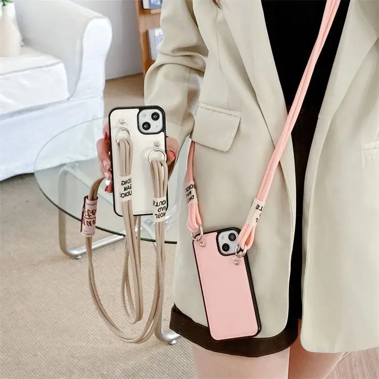 Lettering Neck Strap Phone Case - iPhone 13 Pro Max / 13 Pro / 13 / 13 mini / 12 Pro Max / 12 Pro / 12 / 12 mini / 11 Pro Max / 11 Pro / 11 / SE / XS Max / XS / XR / X / SE 2 / 8 / 8 Plus / 7 / 7 Plus-90