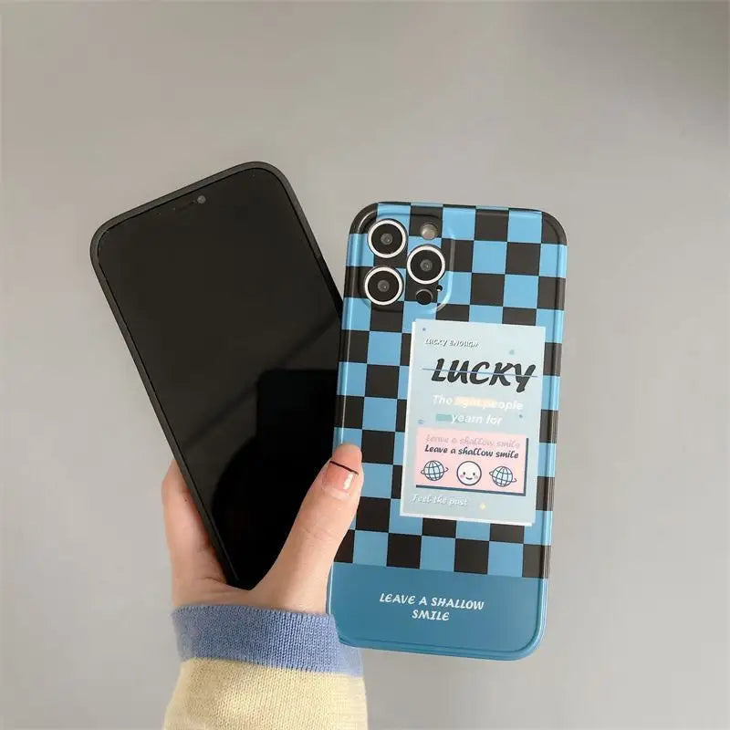 Lettering Plaid Phone Case - iPhone 13 Pro Max / 13 Pro / 13 / 12 Pro Max / 12 Pro / 12 / 11 Pro Max / 11 Pro / 11 / XS Max / XR / XS / X / 8 Plus / 7 Plus-13