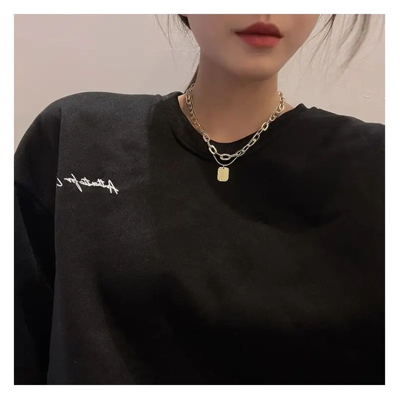 Lettering Tag Pendant Layered Alloy Necklace Wd41 - Gold /