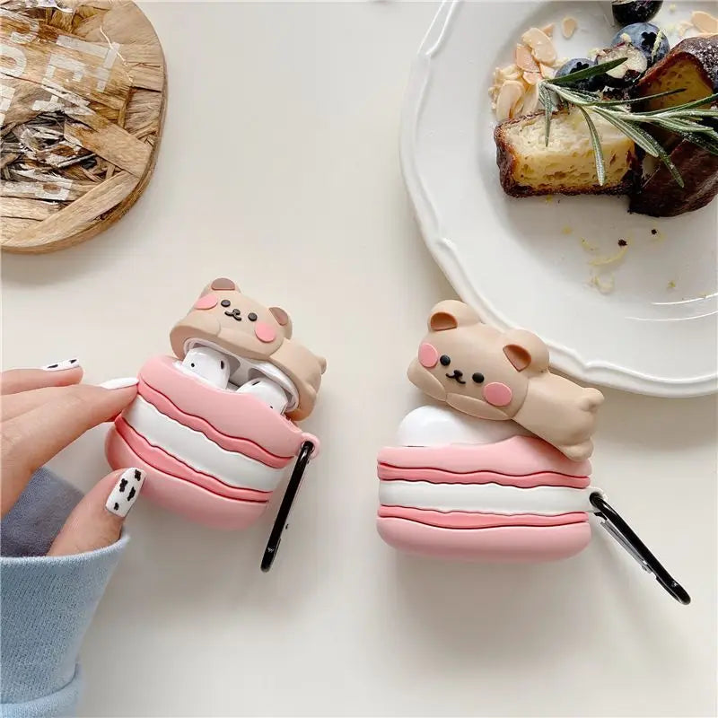 Macaron Bear Print AirPods Earphone Case Skin-2