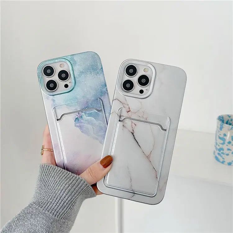 Marble Print Card Holder Phone Case - Iphone 7 / 7 Plus / 8