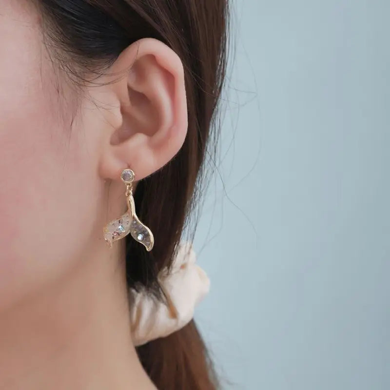 Mermaid Tail Faux Crystal Alloy Dangle Earring TY72 - Gold /
