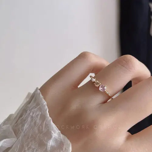 Pink Heart Starfire Ring LIN08 - Simple powder zircon ring