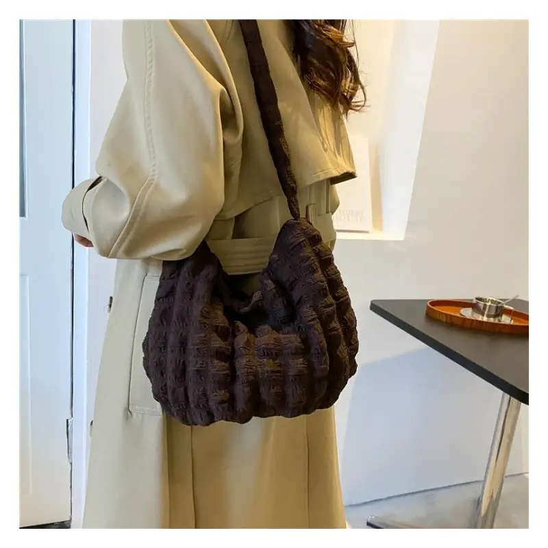 Plain Shirred Shoulder Bag LA35 - Shoulder Bags