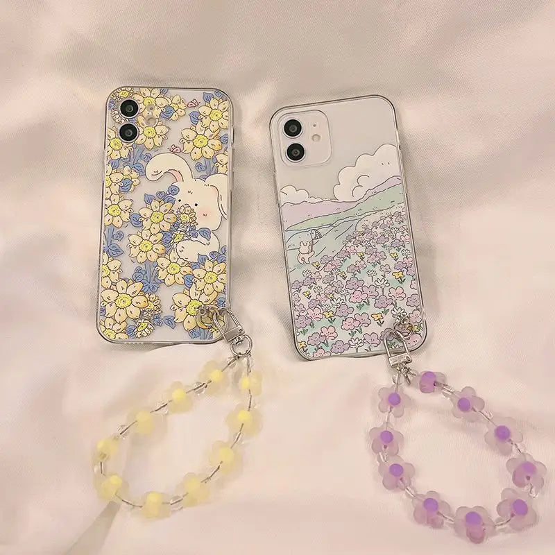 Print Floral Chain Hand Strap Phone Case Iphone Wonderland Case