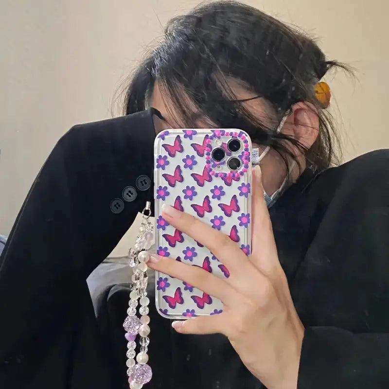 Purple Pink Butterfly Chain iPhone Case B005 - iphone case