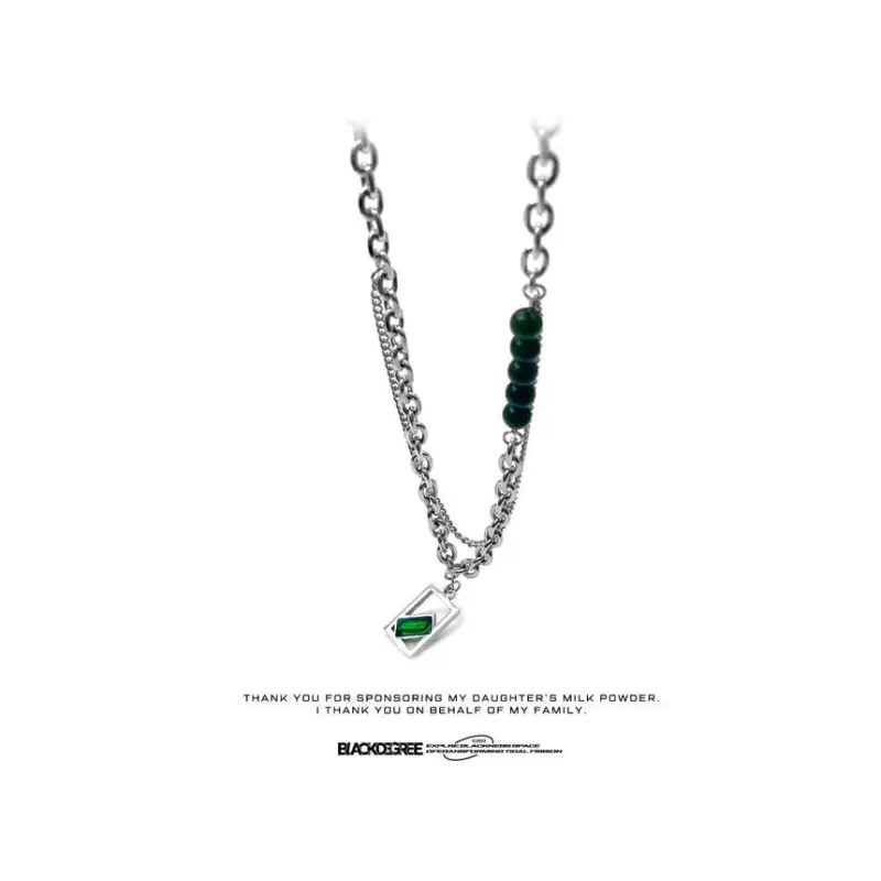 Rectangle Rhinestone Pendant Stainless Steel Necklace WD185