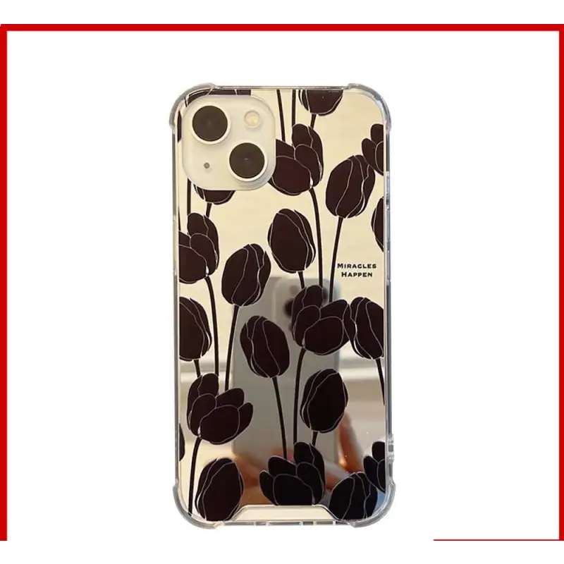 Retro Black Tulip Phone Case for iPhone 11 iPhone 13 Pro Max