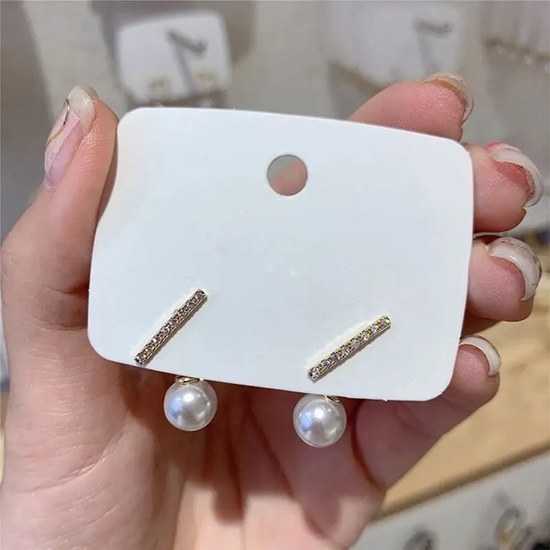 Rhinestone Bar Faux Pearl Drop Earring CG133 - As Shown In