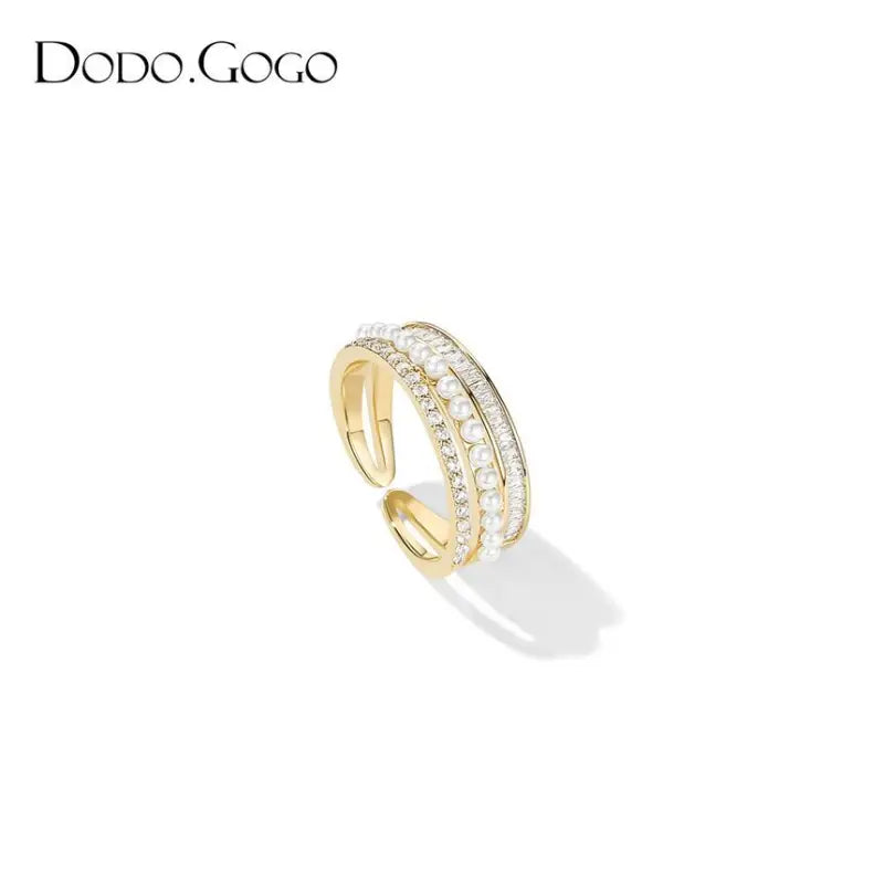 Rhinestone Faux Pearl Alloy Open Ring Wd67 - Hand Fashion