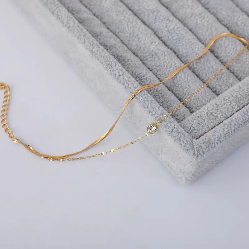 Rhinestone Layered Alloy Bracelet TY91 - Gold / One Size -