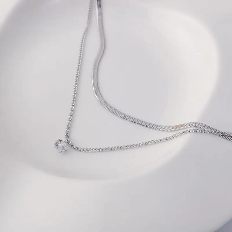 Rhinestone Pendant Layered Alloy Necklace TY63 - Silver /