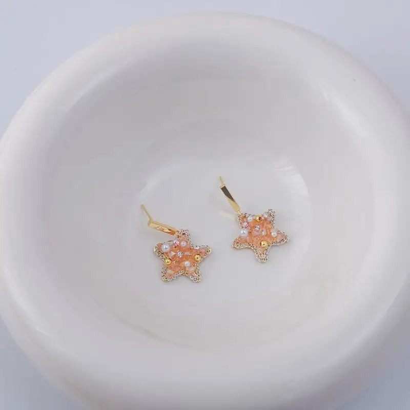 Star Faux Crystal Alloy Dangle Earring TY89 - Gold & Pink /