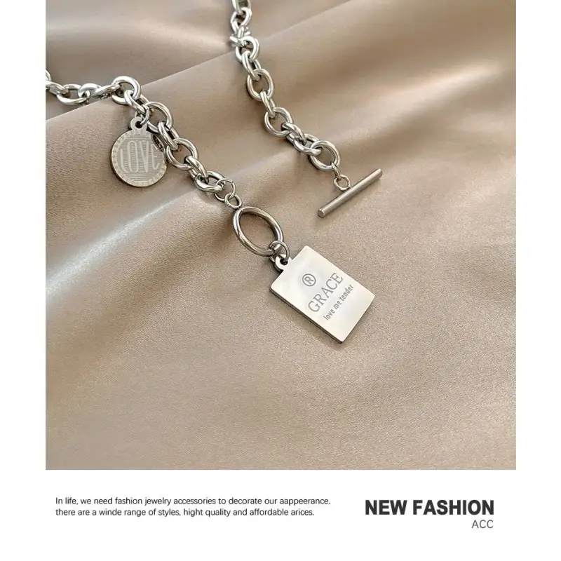Tag Pendant Alloy Necklace Wd52 - Silver / One Size - Neck