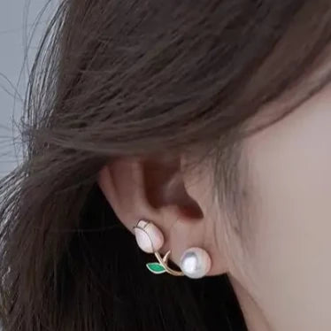 Tulip Faux Pearl Alloy Earring WD204 - Silver / One Size -