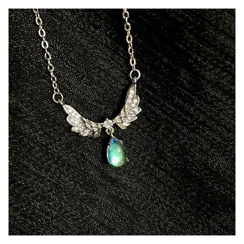 Wings Rhinestone Pendant Alloy Necklace WD176 - Silver / One