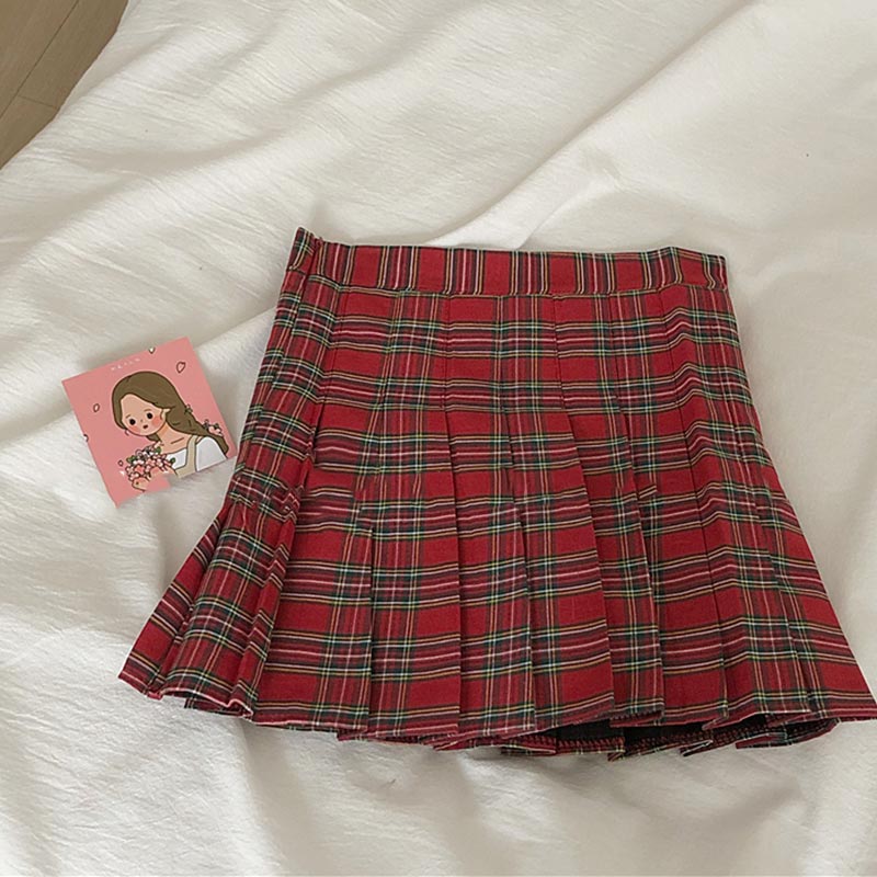 Cherry Embroidery Sweater Plaid Skirt Set