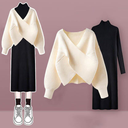 Chic Cross Knit Sweater Dress Set