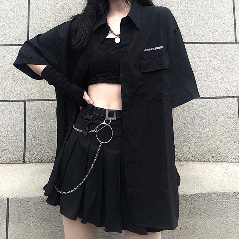 Black Dark Pocket T-Shirt Skirt Set