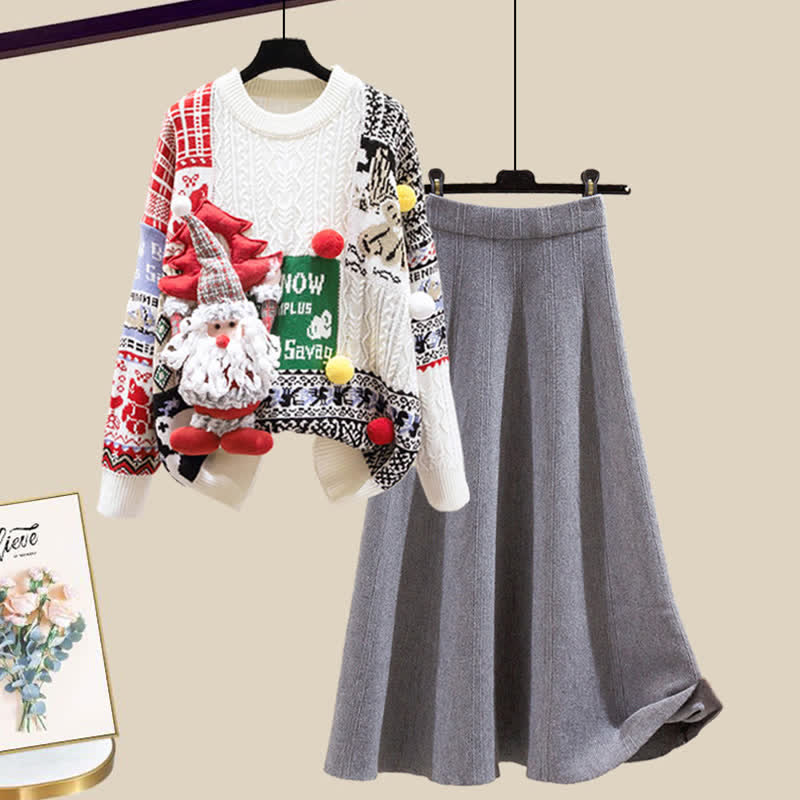 Christmas Colorblock Sweater Knit Skirt