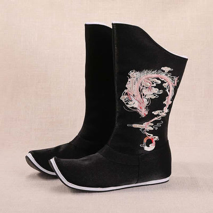 Vintage Dragon Embroidery Pointed Toe Plush Boots