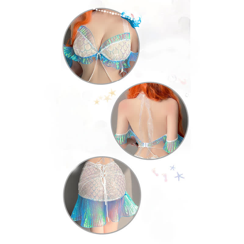 Shining Mermaid Pearl Decor Lingerie Set