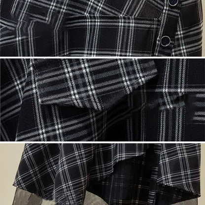 Plaid Shirt Button Front Tulle Skirt