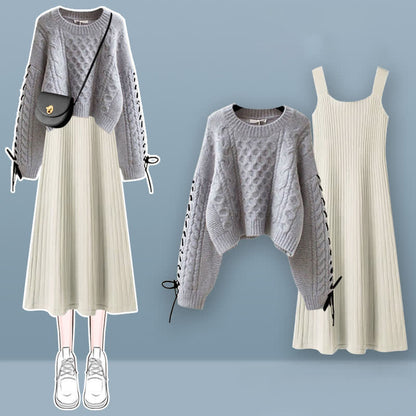 Sweet Cable Sweater Knit Slip Dress Set