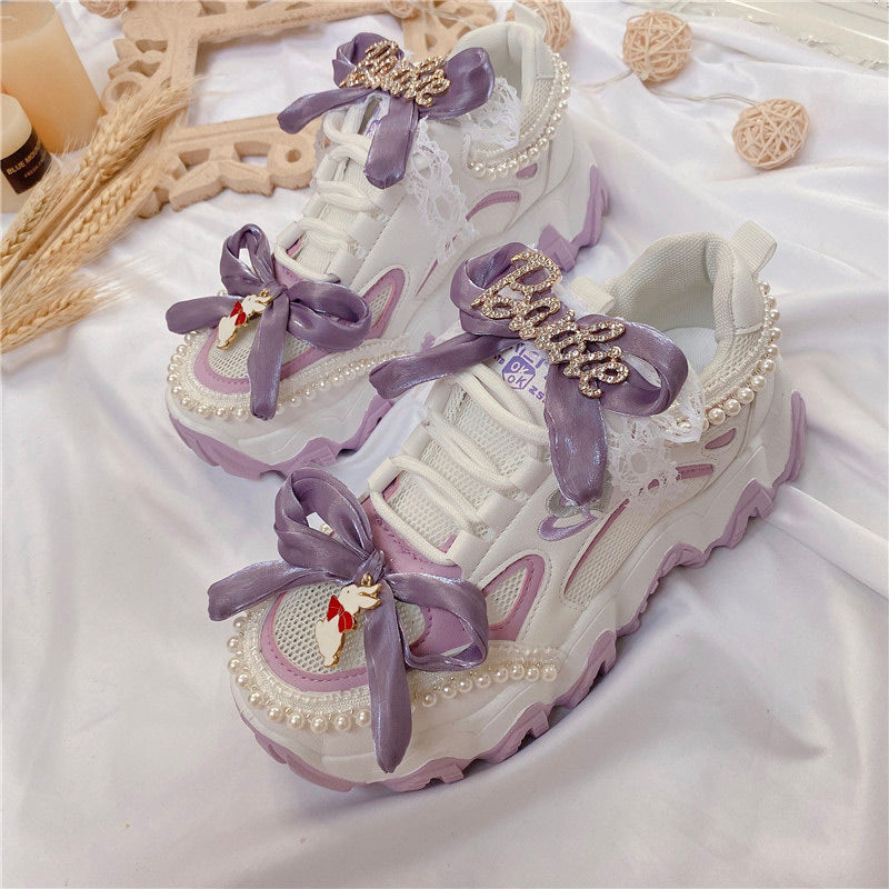 Sweet Purple Bow Lace Up Sneakers