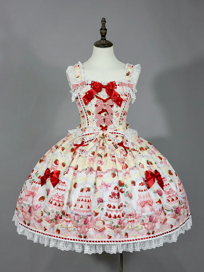 Desserts Yellow / Bow Lolita and JSK Strawberry Accents Sweet Set Full Print