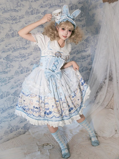 Alice Bunny Dress Blue Lolita Sweet Print Clock and