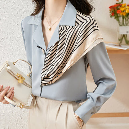 Chic Patchwork Long Sleeve Satin Shirt