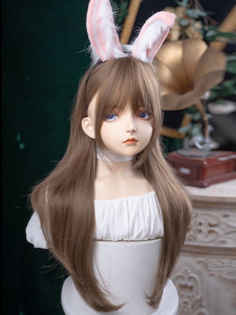 Length Air With Bangs Brown 72CM Wavy Wig Light