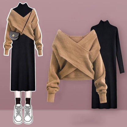 Chic Cross Knit Sweater Dress Set