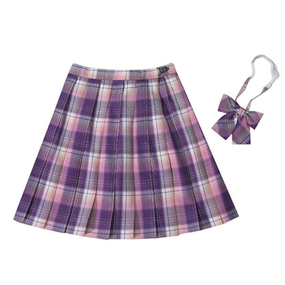 Plaid Print Pleated Skirt Bow Tie Set