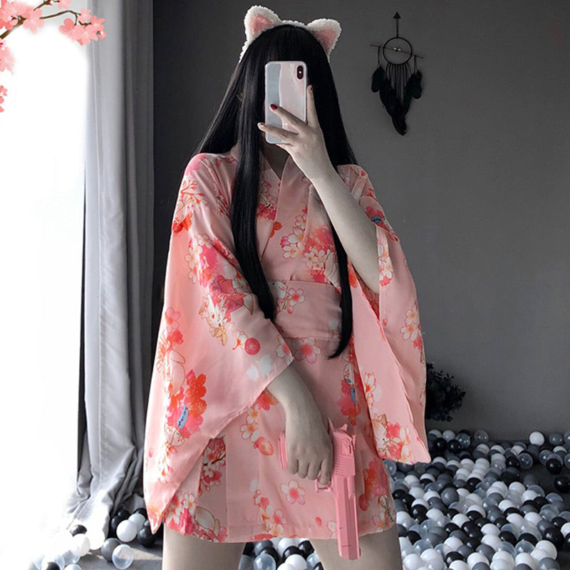 Sakura Floral Vintage Print Kimono Lingerie