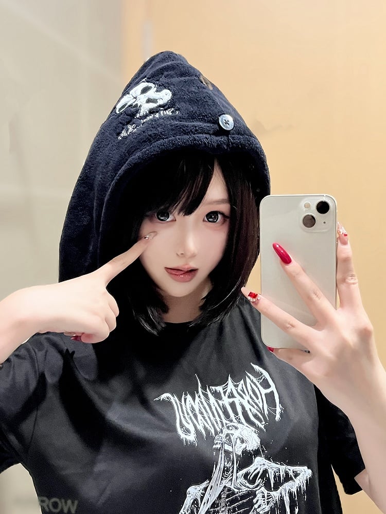 Grim Reaper Drying Gothic and Black White Towel Hair Wrap