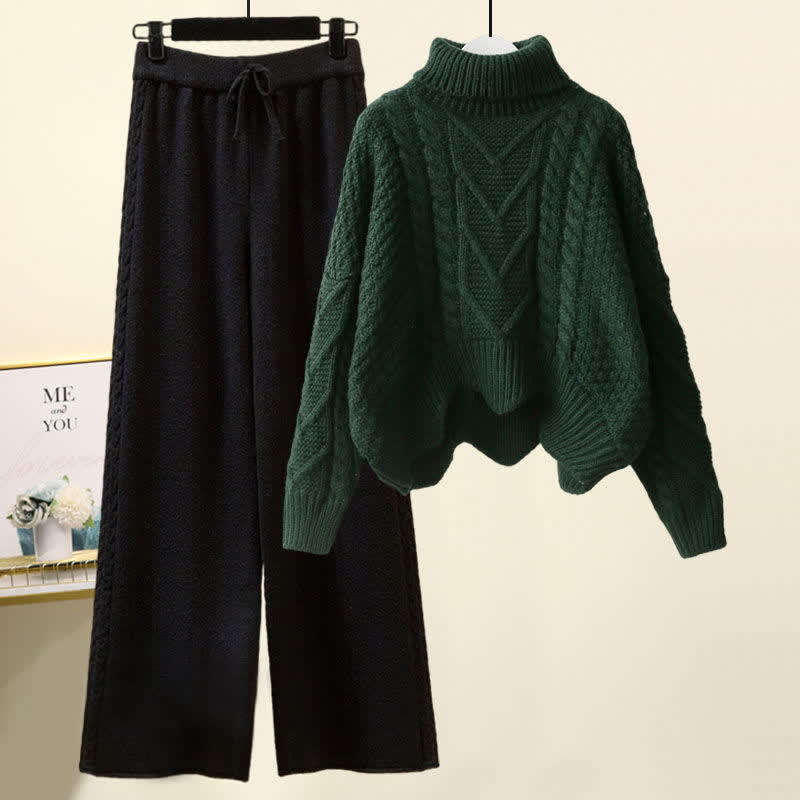 Chic Cable Sweater Wide Leg Pants Set modakawa