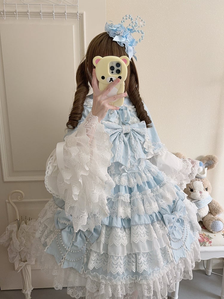 Tiered Lolita Bows Hanayome Blue Skirt Big Dress Decoration
