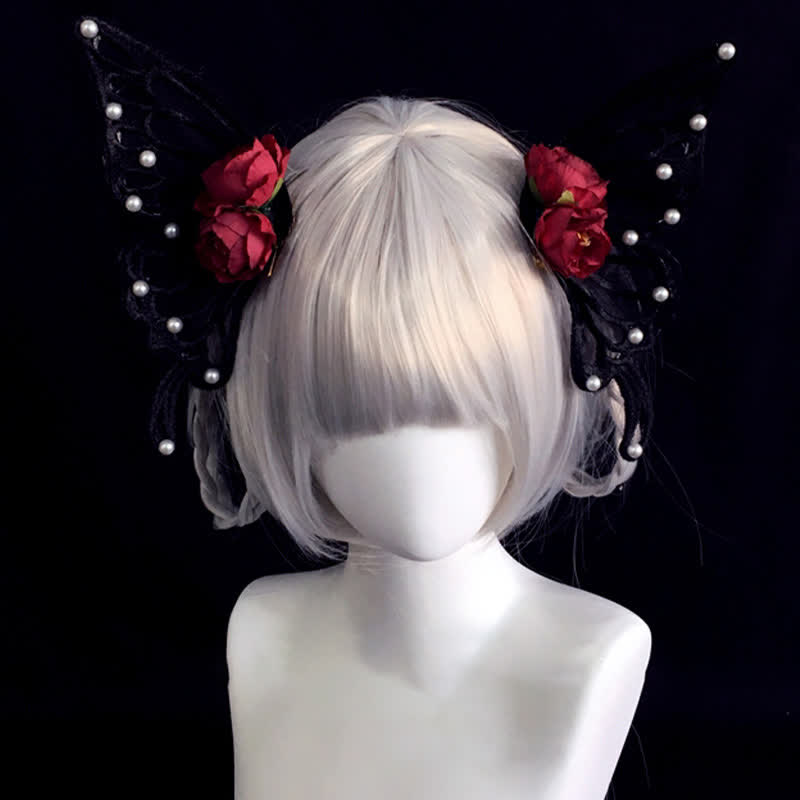 Pince à cheveux élégante en forme de papillon et de rose, accessoire pour cheveux d'Halloween