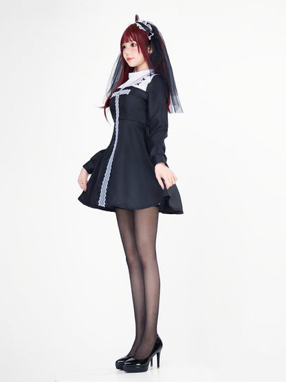 Halloween Gothic Nun Elegant Dress Costume