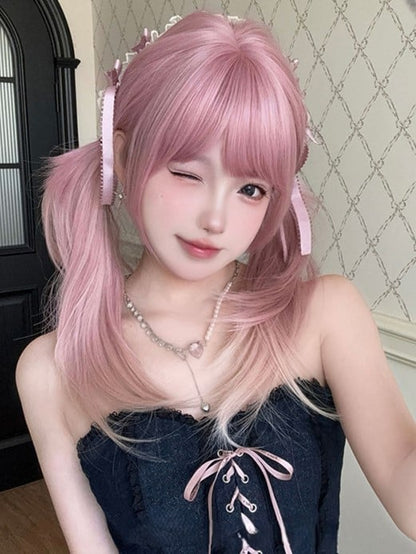 Straight 68CM Ombre Length Pink Air Bangs Wig Color Hair With