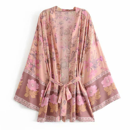 Boho Blossom Print Belt Cardigan Outerwear