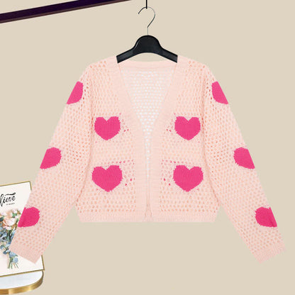 Love Heart Hollow Out Cardigan Flouncing Dress