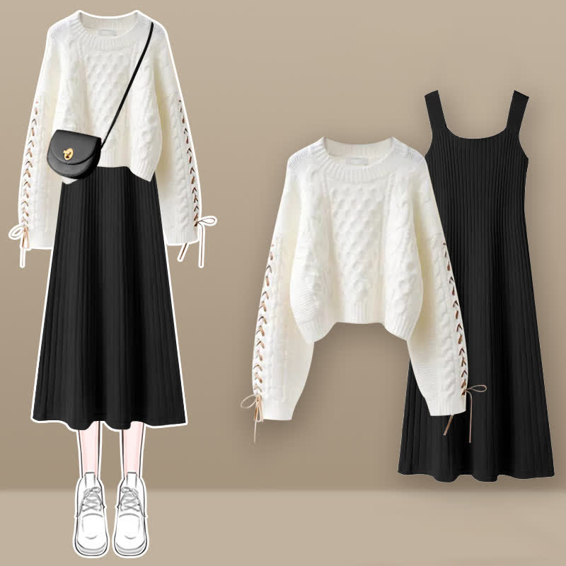 Sweet Cable Sweater Knit Slip Dress Set