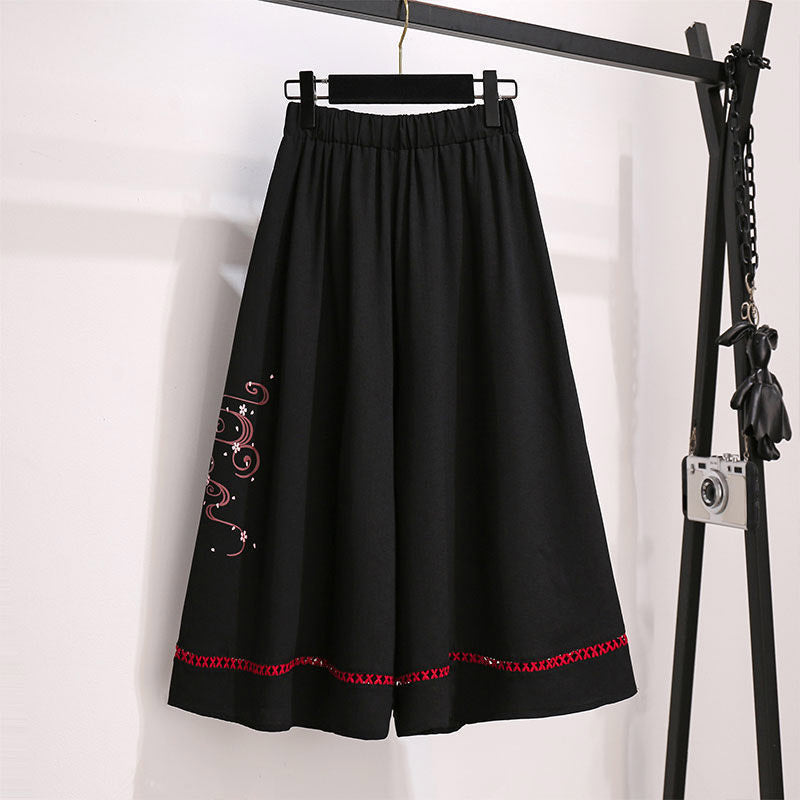 Black Sakura Fox Print Lace Up T-Shirt Wide Leg Pants