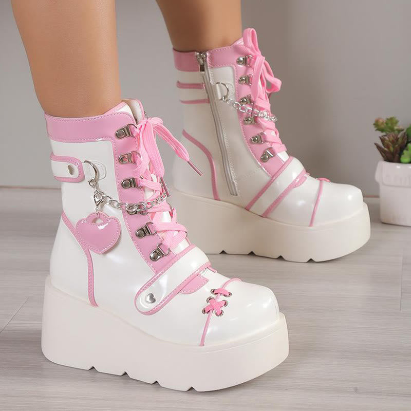 Y2K Heart Decor Lace Up Platform Lolita Martin Boots